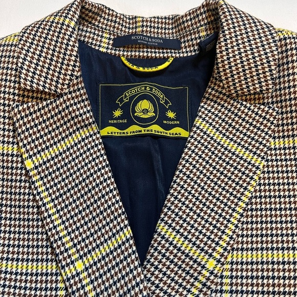 Scotch & Soda Plaid Double Breasted Blazer Brown Yellow Women’s Small NWOT - Picture 3 of 9